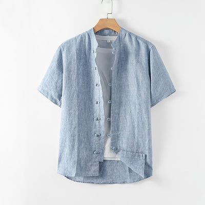 Camisa de Lino Manga Corta para Hombre - Comodidad Estival - Image 13