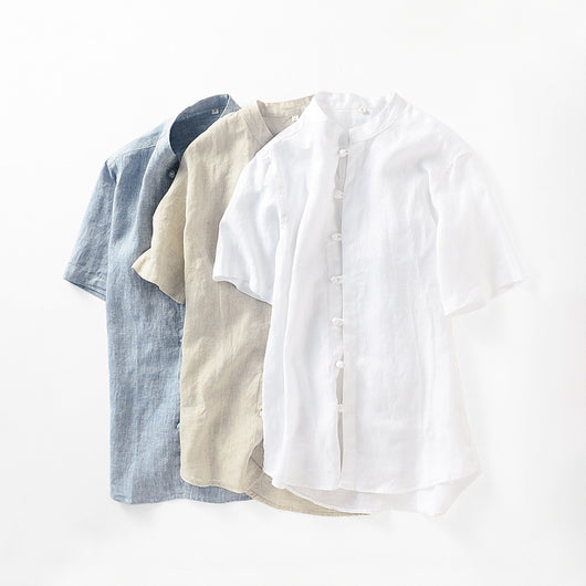Camisa de Lino Manga Corta para Hombre - Comodidad Estival - Image 11
