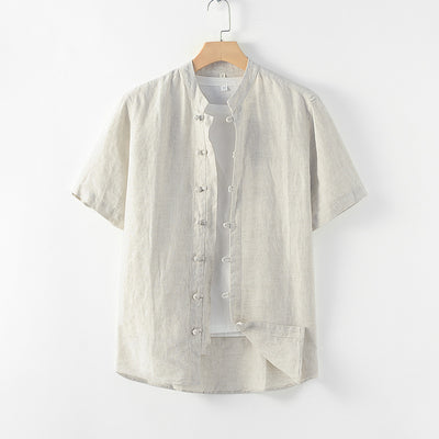 Camisa de Lino Manga Corta para Hombre - Comodidad Estival - Image 12
