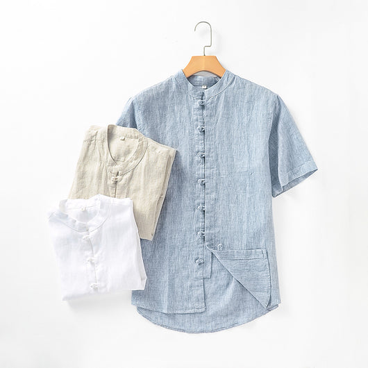 Camisa de Lino Manga Corta para Hombre - Comodidad Estival - Image 3