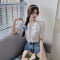 Blusa Taro Púrpura Estilo Retro Francés con Mangas Abullonadas