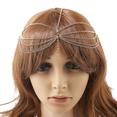 Cadena de Cabello Multicapa con Diamantes y Borlas Incrustados - Image 3