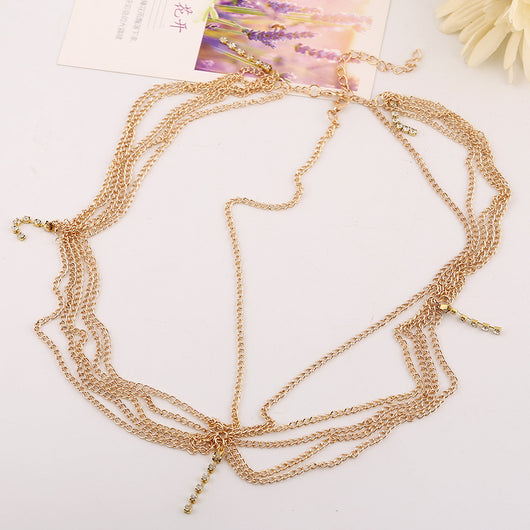Cadena de Cabello Multicapa con Diamantes y Borlas Incrustados - Image 6