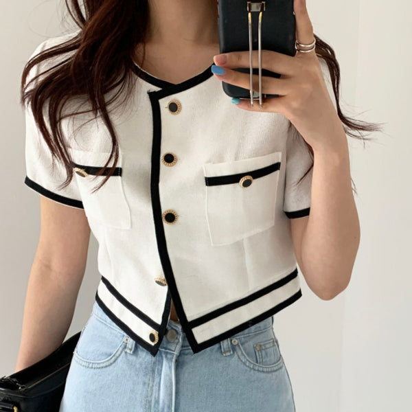 Chaqueta Corta Retro Francesa Estilo Minimalista para Mujer