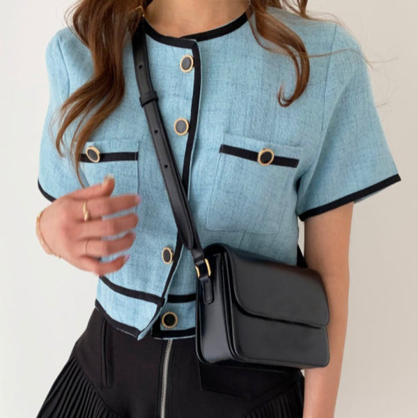 Chaqueta Corta Retro Francesa Estilo Minimalista para Mujer