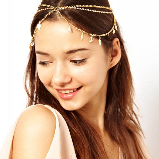 Diadema de Múltiples Capas con Cadenas, Hojas con Pedrería y Borlas - Image 2
