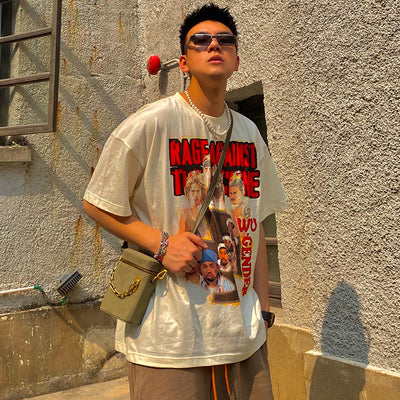 Camiseta Manga Corta Hombre Algodón Puro Estilo Hong Kong