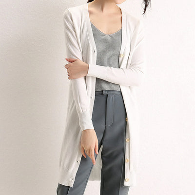 Cardigan Tejido Mujer Escote V Largo Medio Fino