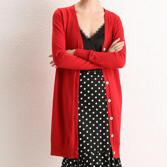 Cardigan Tejido Mujer Escote V Largo Medio Fino