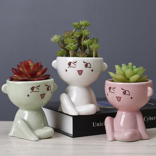 Maceta Decorativa de Cerámica con Forma de Cuerpo Humano para Suculentas