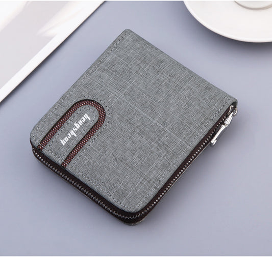 Billetera Compacta de Lona para Hombre con Múltiples Compartimentos y Cierre