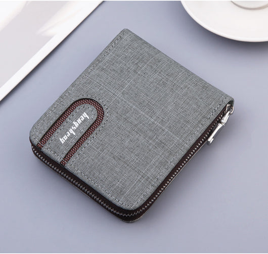 Billetera Compacta de Lona para Hombre con Múltiples Compartimentos y Cierre