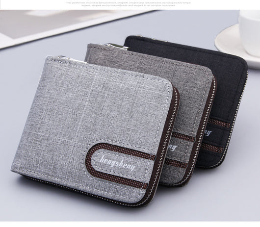Billetera Compacta de Lona para Hombre con Múltiples Compartimentos y Cierre - Image 5