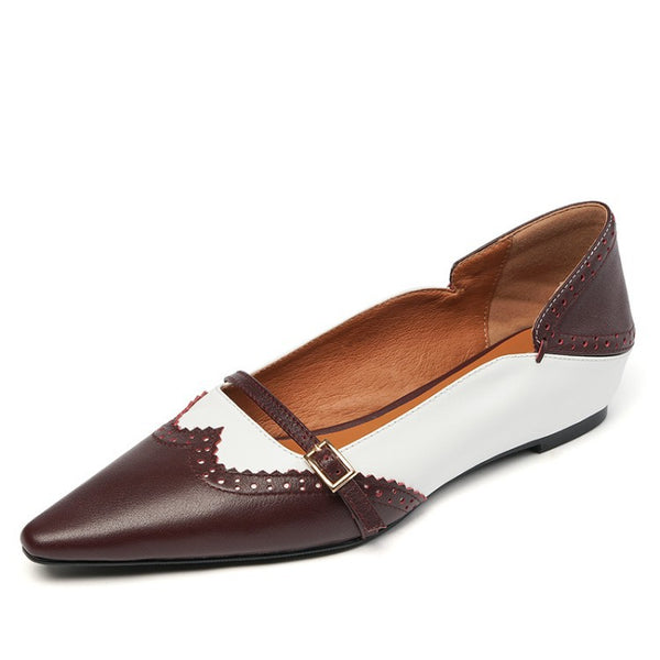 Zapatos Planos de Cuero Genuino para Mujer con Hebilla Metálica y Punta Afilada