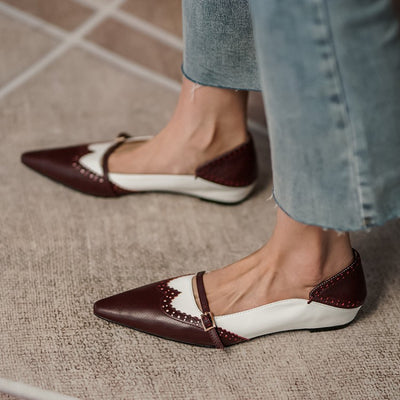 Zapatos Planos de Cuero Genuino para Mujer con Hebilla Metálica y Punta Afilada - Image 5