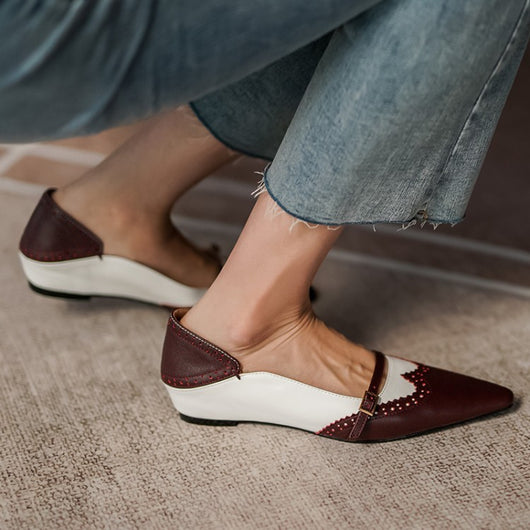 Zapatos Planos de Cuero Genuino para Mujer con Hebilla Metálica y Punta Afilada - Image 12