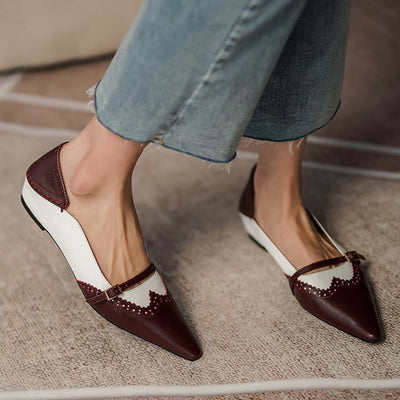 Zapatos Planos de Cuero Genuino para Mujer con Hebilla Metálica y Punta Afilada - Image 9