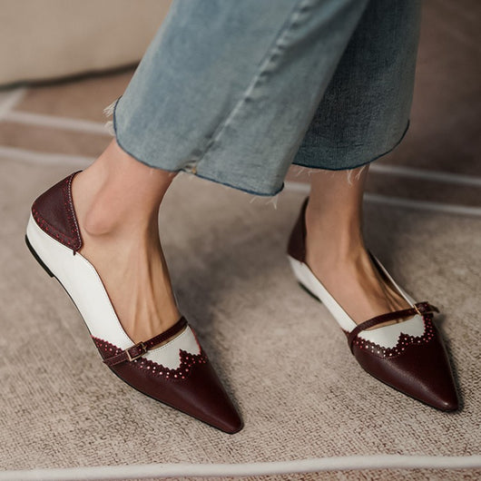 Zapatos Planos de Cuero Genuino para Mujer con Hebilla Metálica y Punta Afilada - Image 9