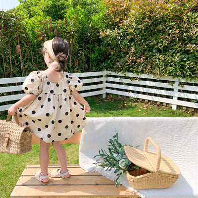 Vestido Infantil con Mangas Abullonadas y Lunares para Niñas Pequeñas - Image 2