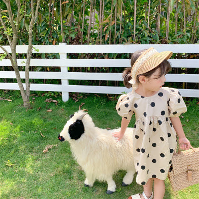 Vestido Infantil con Mangas Abullonadas y Lunares para Niñas Pequeñas - Image 3