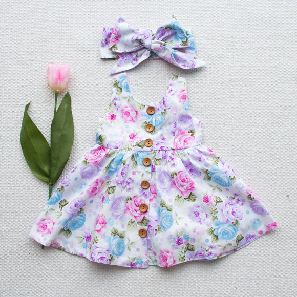 Vestido Infantil Floral con Banda para el Cabello
