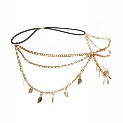 Diadema de Múltiples Capas con Cadenas, Hojas con Pedrería y Borlas - Image 10