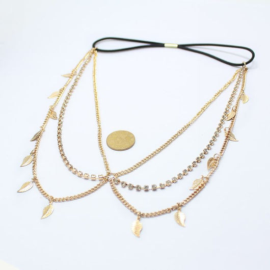 Diadema de Múltiples Capas con Cadenas, Hojas con Pedrería y Borlas - Image 12