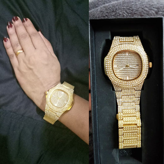 Reloj de Lujo Dorado con Diamantes Brillantes para Hombre - Image 16