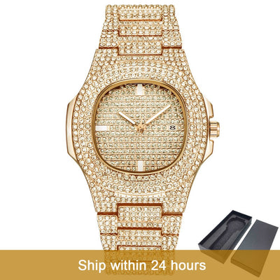 Reloj de Lujo Dorado con Diamantes Brillantes para Hombre - Image 15