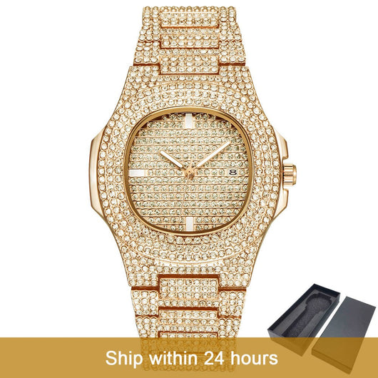 Reloj de Lujo Dorado con Diamantes Brillantes para Hombre - Image 15