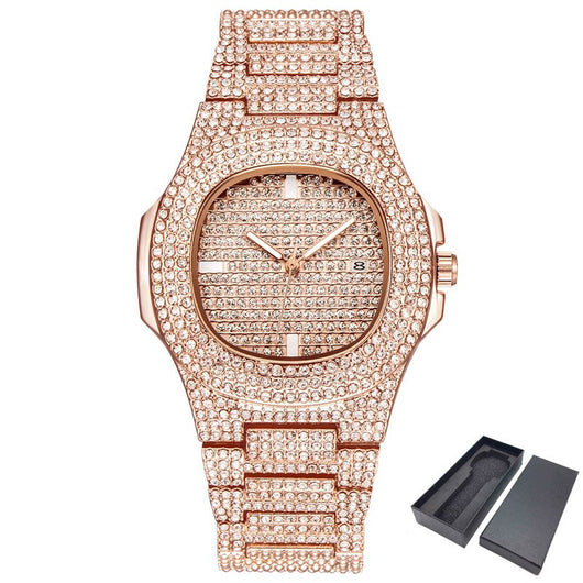 Reloj de Lujo Dorado con Diamantes Brillantes para Hombre - Image 4