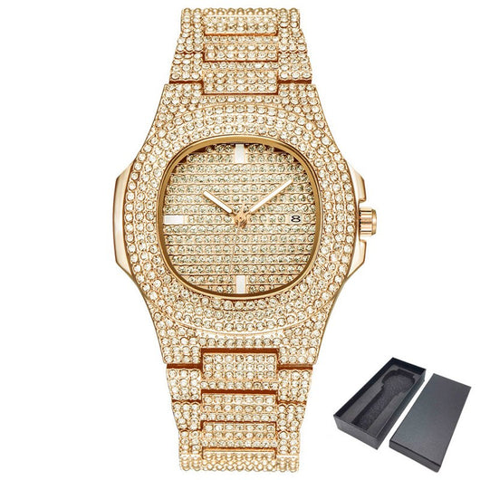 Reloj de Lujo Dorado con Diamantes Brillantes para Hombre - Image 5