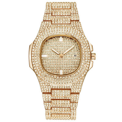 Reloj de Lujo Dorado con Diamantes Brillantes para Hombre - Image 12