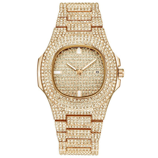 Reloj de Lujo Dorado con Diamantes Brillantes para Hombre - Image 12