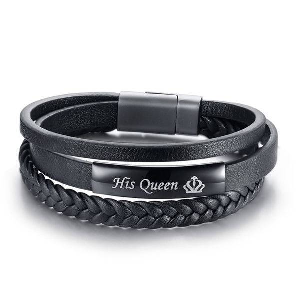 Pulsera de Acero Inoxidable con Anillos de Cuero