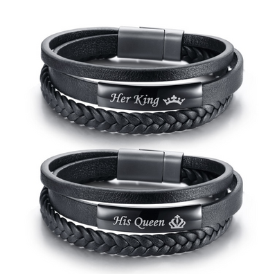Pulsera de Acero Inoxidable con Anillos de Cuero - Image 3
