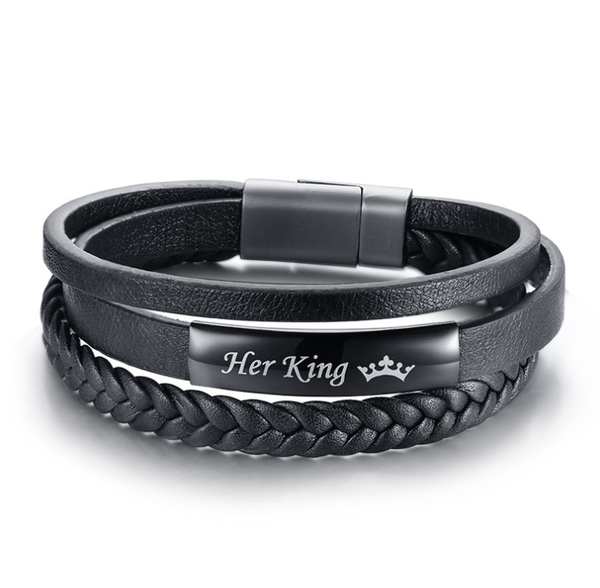 Pulsera de Acero Inoxidable con Anillos de Cuero