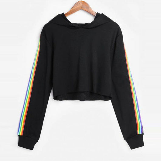 Sudadera Crop Hoodie Mujer Rayas Arcoíris - Image 11