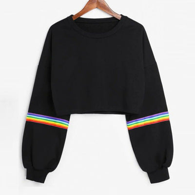 Sudadera Crop Hoodie Mujer Rayas Arcoíris - Image 8