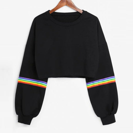Sudadera Crop Hoodie Mujer Rayas Arcoíris - Image 4