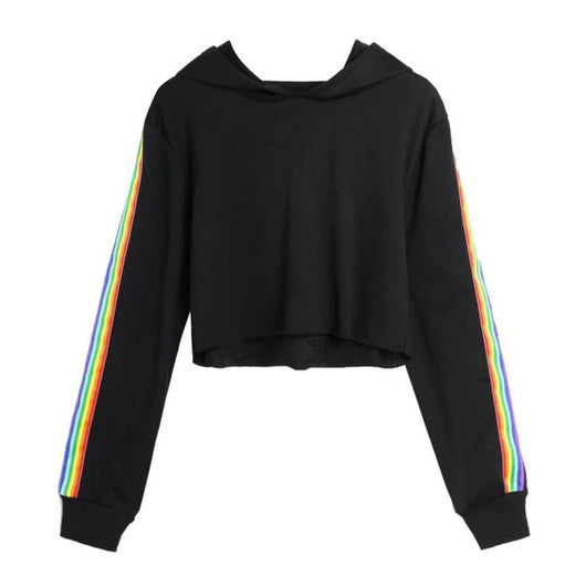 Sudadera Crop Hoodie Mujer Rayas Arcoíris