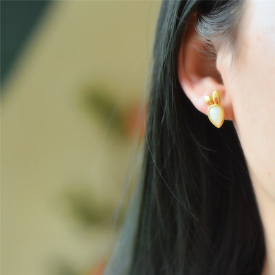 Aretes de Jade Blanco Hetian con Conejo de Plata - Image 10