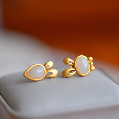 Aretes de Jade Blanco Hetian con Conejo de Plata - Image 7