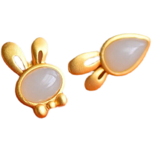 Aretes de Jade Blanco Hetian con Conejo de Plata - Image 8