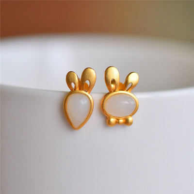 Aretes de Jade Blanco Hetian con Conejo de Plata - Image 9