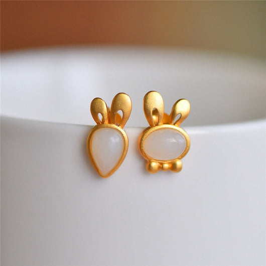 Aretes de Jade Blanco Hetian con Conejo de Plata - Image 9