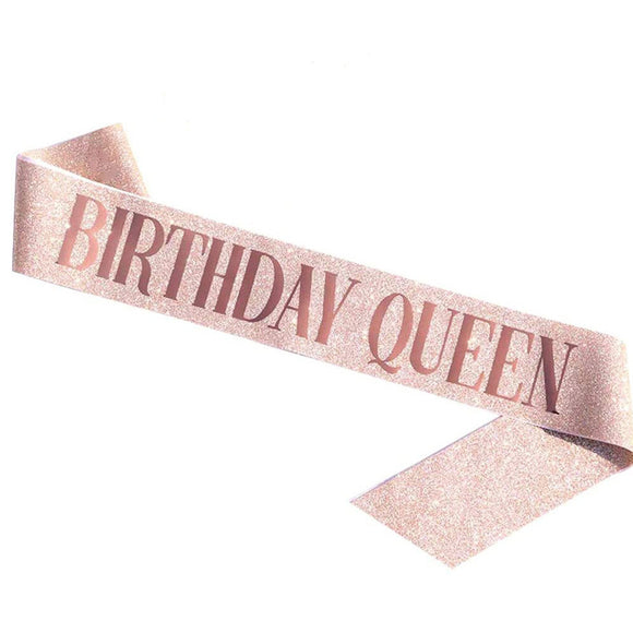 Conjunto de Accesorios Cumpleaños Birthday Girl - Banda de Hombro, Corona y Cinturón en Oro Rosa