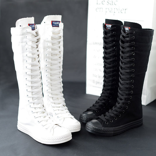 Botas Altas de Lona para Mujer con Cierre de Cremallera
