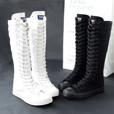 Botas Altas de Lona para Mujer con Cierre de Cremallera