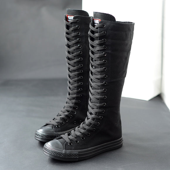 Botas Altas de Lona para Mujer con Cierre de Cremallera